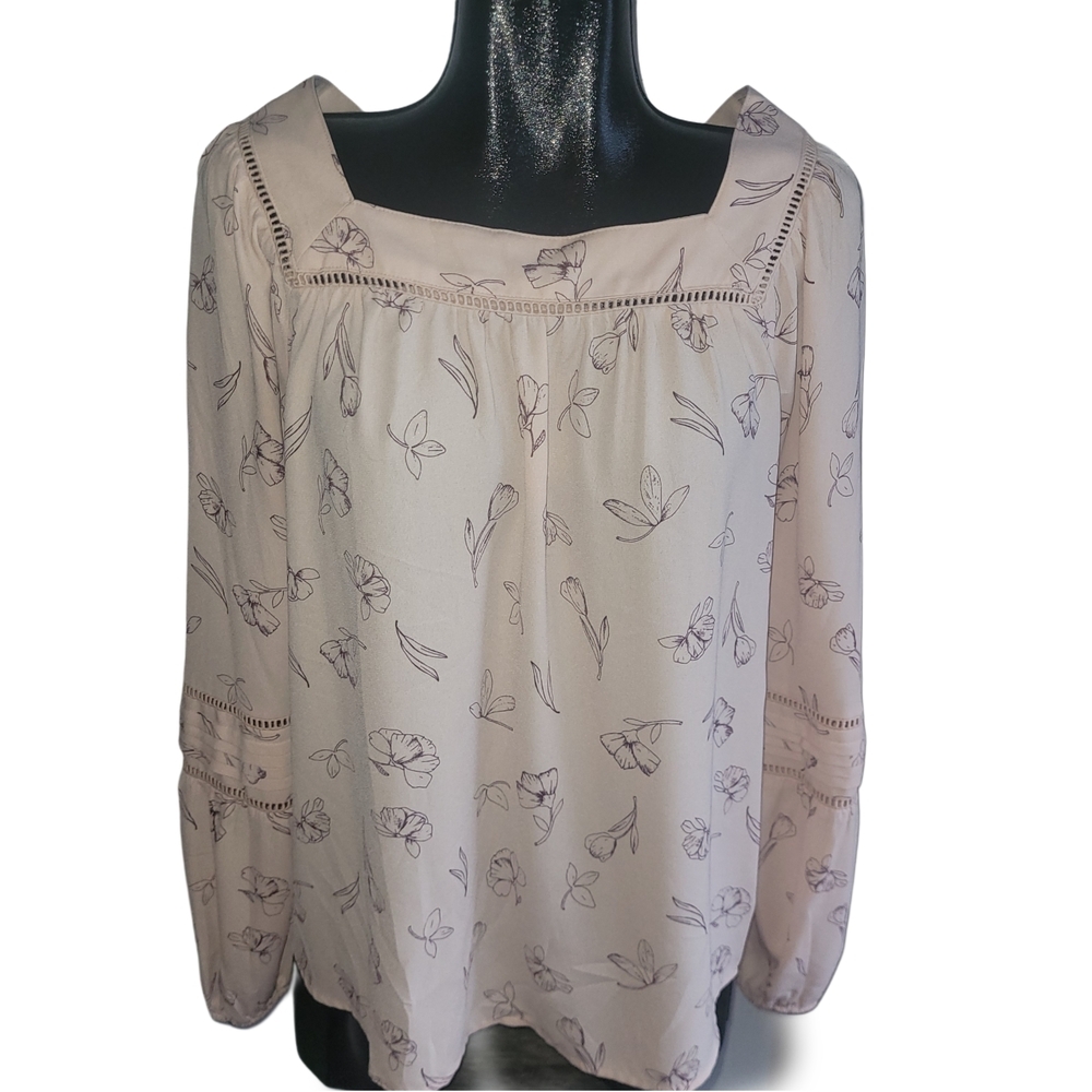 Lauren Conrad Blush Floral Print Square Neckline Blouse Size M